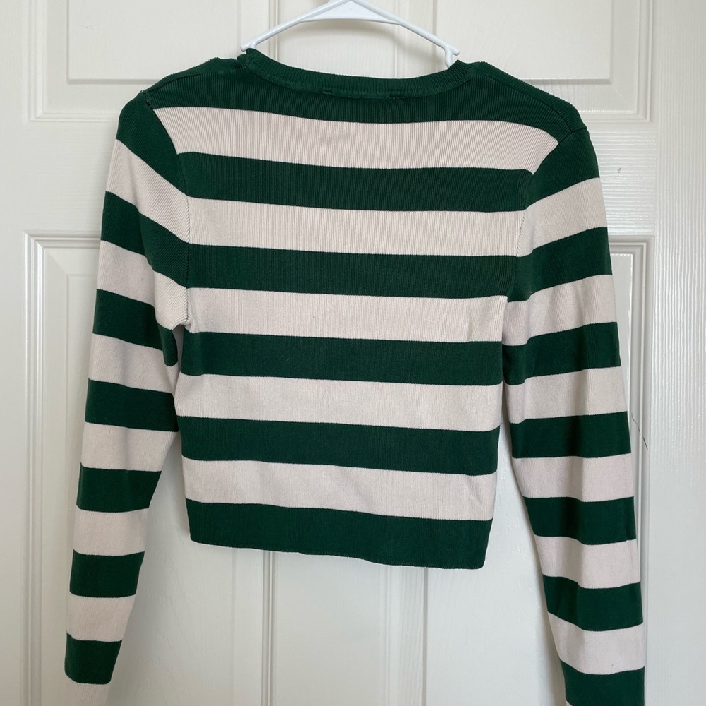 Zara Striped Green and Cream Sweater - Picture 3 of 3